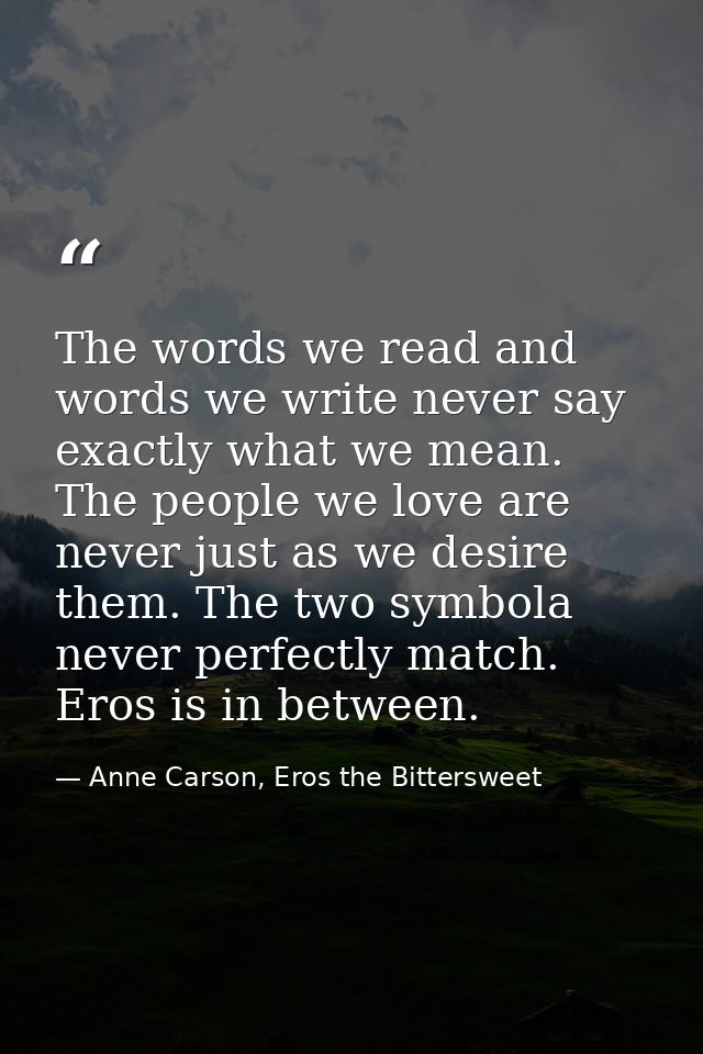 The words we read and words we write never say exactly what we mean. The people we love are never just as we desire them — Anne Carson, Eros the Bittersweet