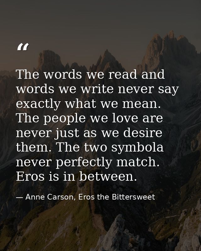The words we read and words we write never say exactly what we mean. The people we love are never just as we desire them — Anne Carson, Eros the Bittersweet