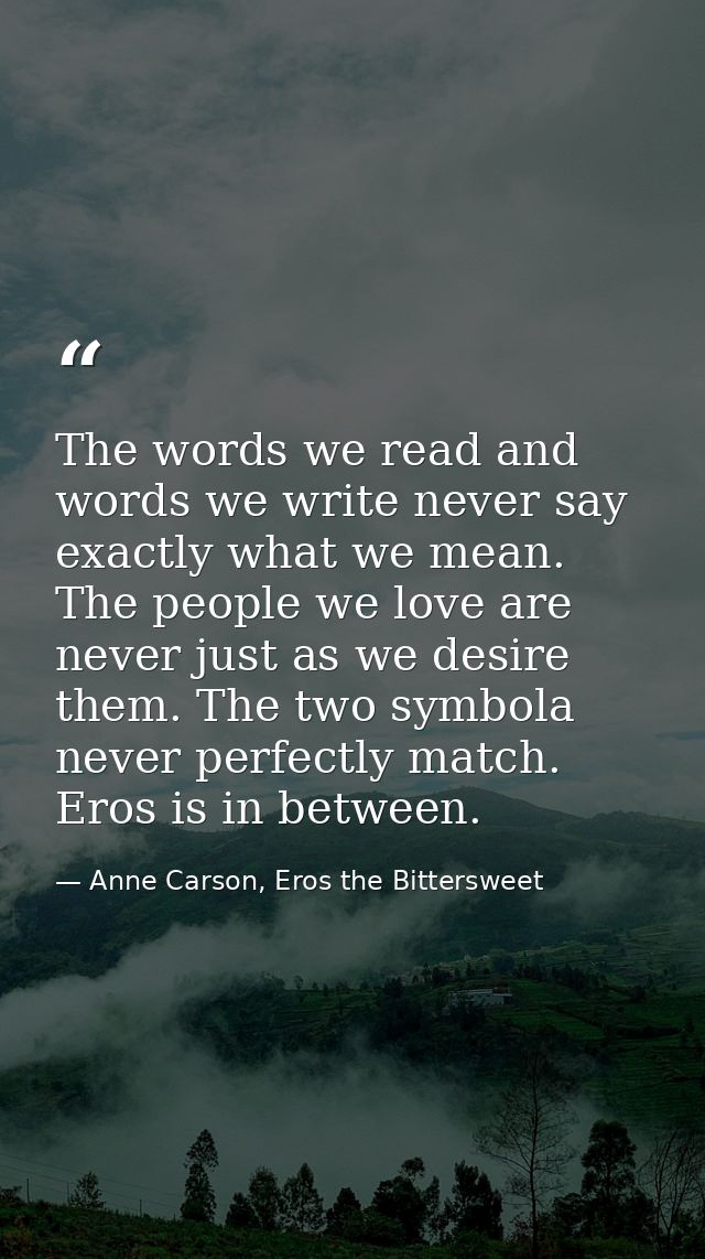 The words we read and words we write never say exactly what we mean. The people we love are never just as we desire them — Anne Carson, Eros the Bittersweet