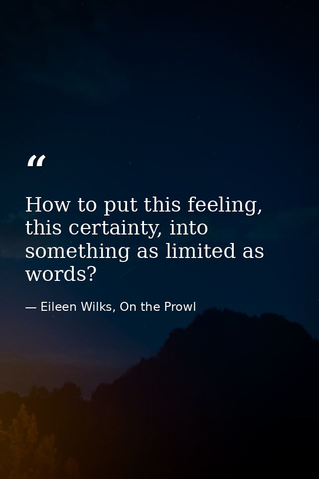 How to put this feeling, this certainty, into something as limited as words? — Eileen Wilks, On the Prowl