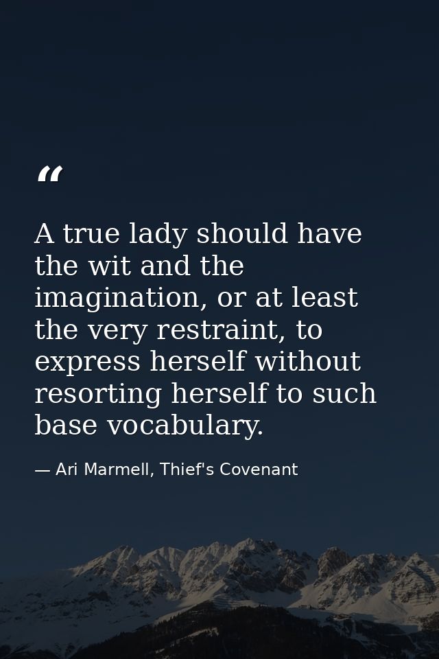 A true lady should have the wit and the imagination, or at least the very restraint, to express herself without resortin — Ari Marmell, Thief's Covenant
