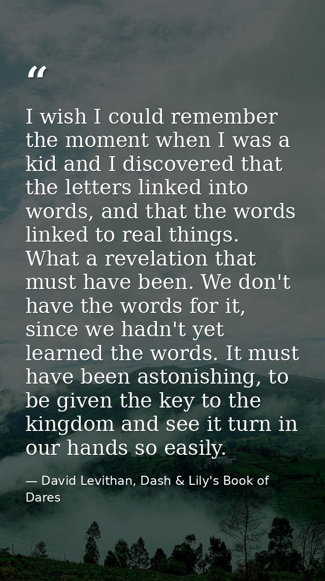 I wish I could remember the moment when I was a kid and I discovered that the letters linked into words, and that the wo — David Levithan, Dash & Lily's Book of Dares