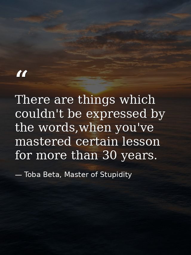 There are things which couldn't be expressed by the words,when you've mastered certain lesson for more than 30 years. — Toba Beta, Master of Stupidity