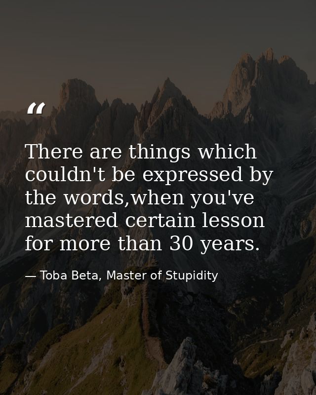 There are things which couldn't be expressed by the words,when you've mastered certain lesson for more than 30 years. — Toba Beta, Master of Stupidity