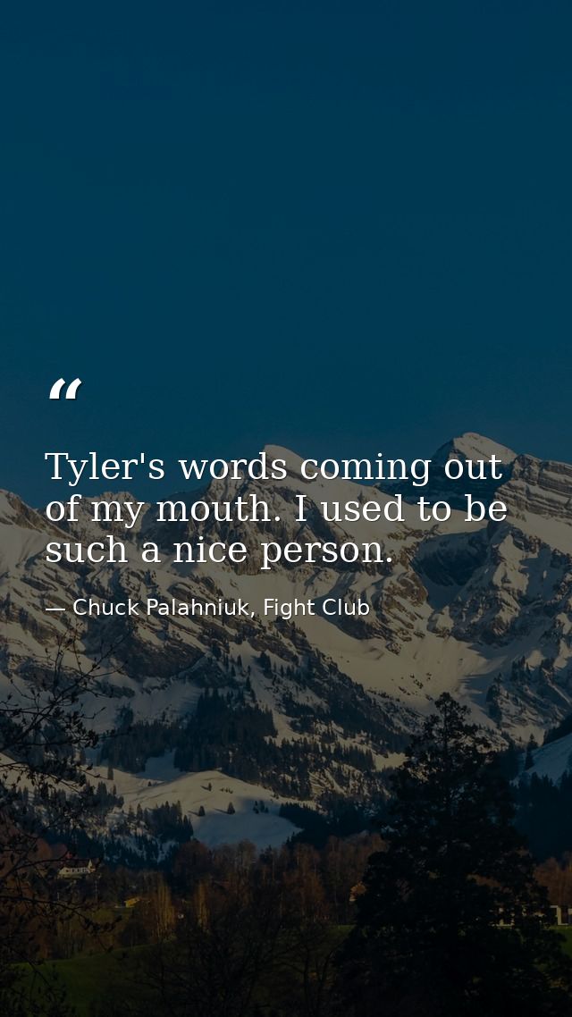 Tyler's words coming out of my mouth. I used to be such a nice person. — Chuck Palahniuk, Fight Club