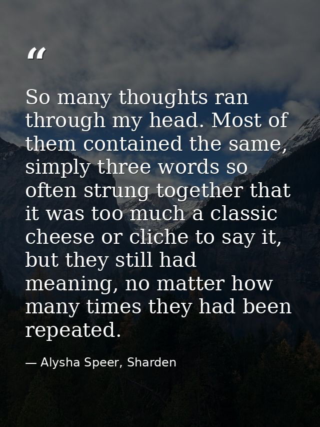 So many thoughts ran through my head. Most of them contained the same, simply three words so often strung together that  — Alysha Speer, Sharden