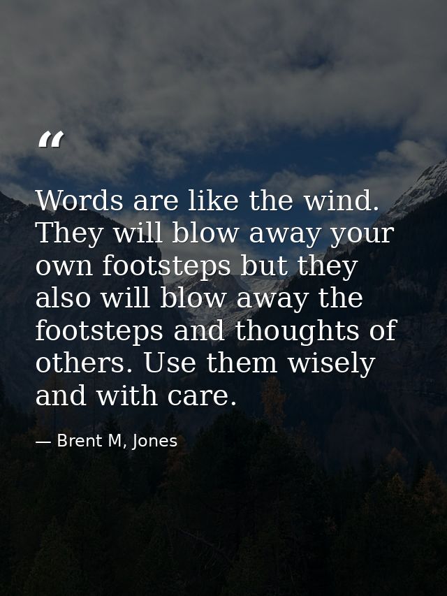 Words are like the wind. They will blow away your own footsteps but they also will blow away the footsteps and thoughts  — Brent M, Jones