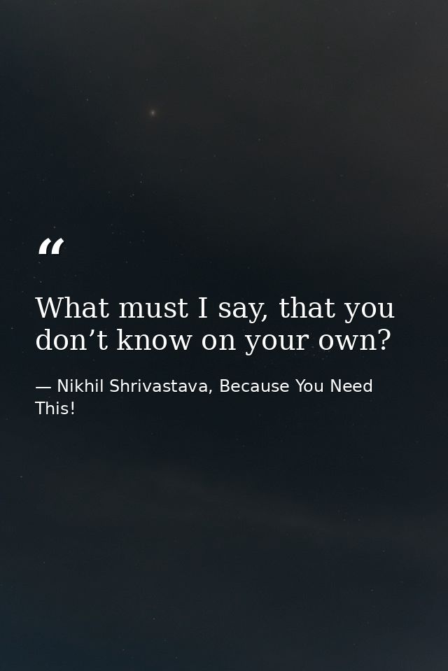 What must I say, that you don’t know on your own? — Nikhil Shrivastava, Because You Need This!
