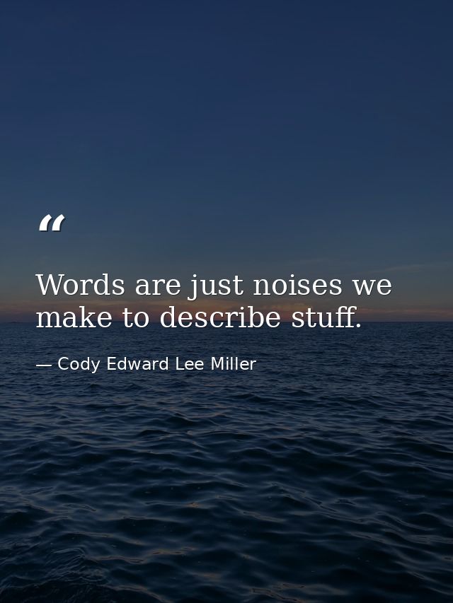 Words are just noises we make to describe stuff. — Cody Edward Lee Miller