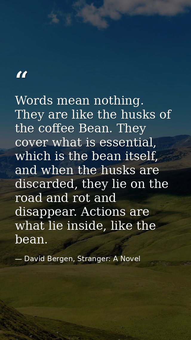 Words mean nothing. They are like the husks of the coffee Bean. They cover what is essential, which is the bean itself,  — David Bergen, Stranger: A Novel
