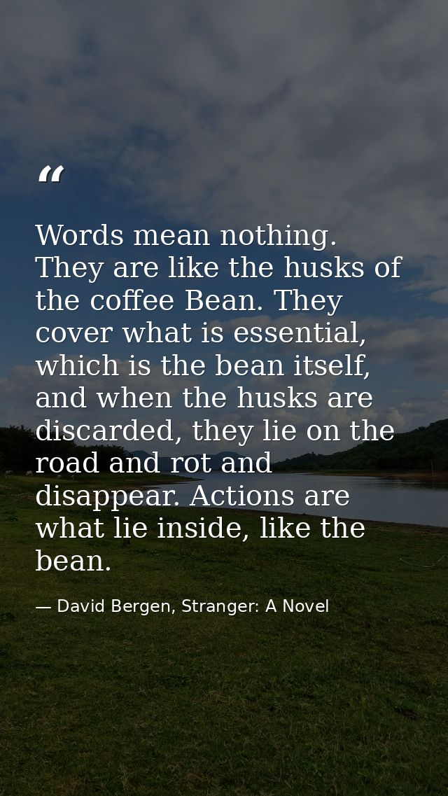 Words mean nothing. They are like the husks of the coffee Bean. They cover what is essential, which is the bean itself,  — David Bergen, Stranger: A Novel