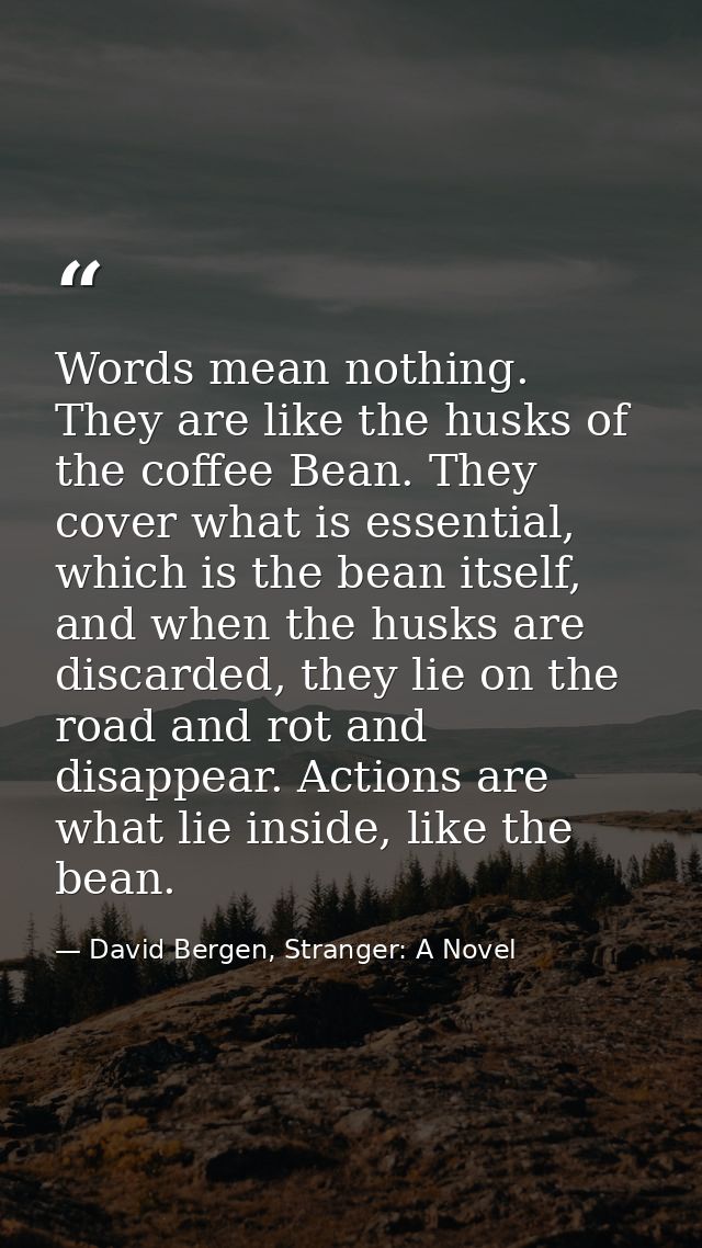 Words mean nothing. They are like the husks of the coffee Bean. They cover what is essential, which is the bean itself,  — David Bergen, Stranger: A Novel