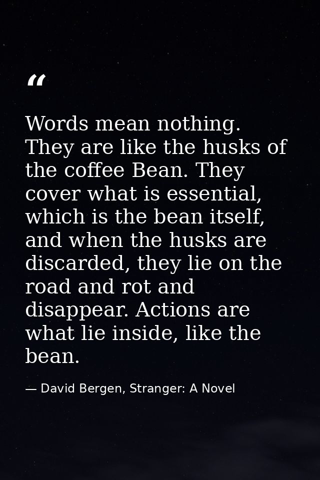 Words mean nothing. They are like the husks of the coffee Bean. They cover what is essential, which is the bean itself,  — David Bergen, Stranger: A Novel