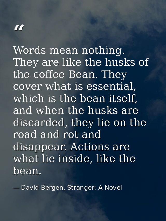 Words mean nothing. They are like the husks of the coffee Bean. They cover what is essential, which is the bean itself,  — David Bergen, Stranger: A Novel
