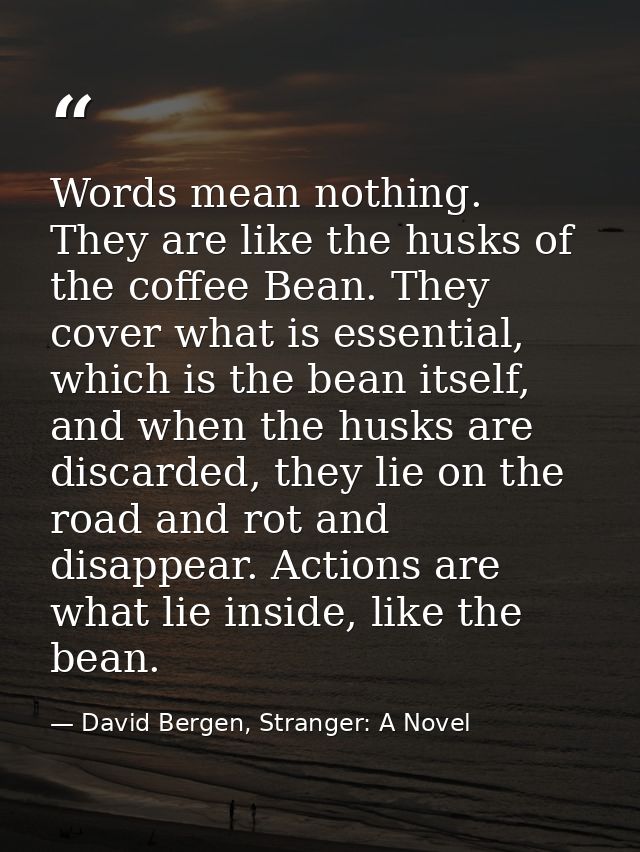 Words mean nothing. They are like the husks of the coffee Bean. They cover what is essential, which is the bean itself,  — David Bergen, Stranger: A Novel
