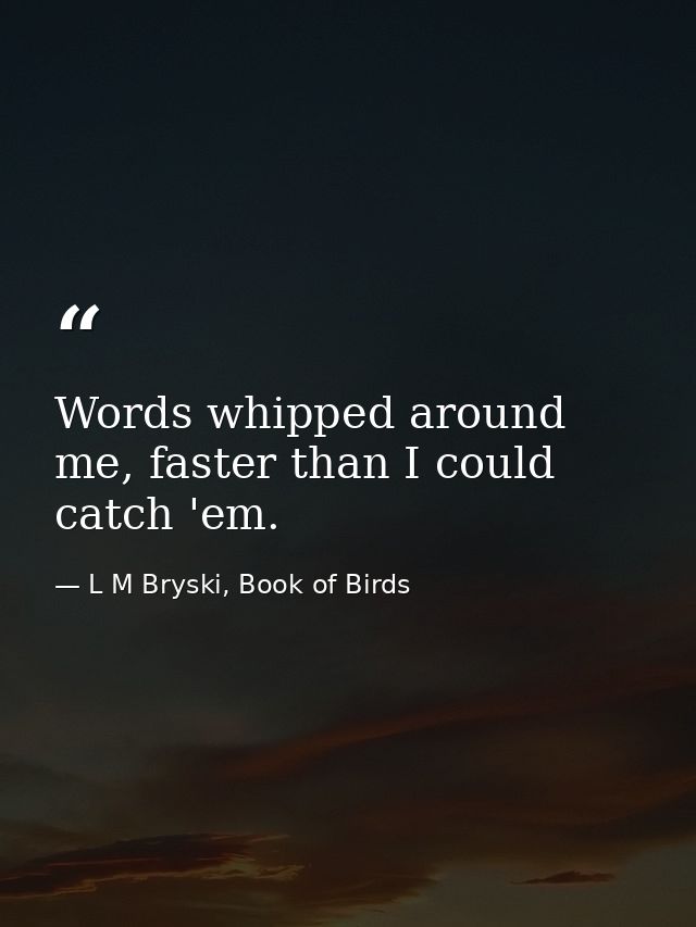 Words whipped around me, faster than I could catch 'em. — L M Bryski, Book of Birds
