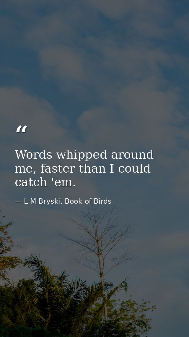 Words whipped around me, faster than I could catch 'em. — L M Bryski, Book of Birds