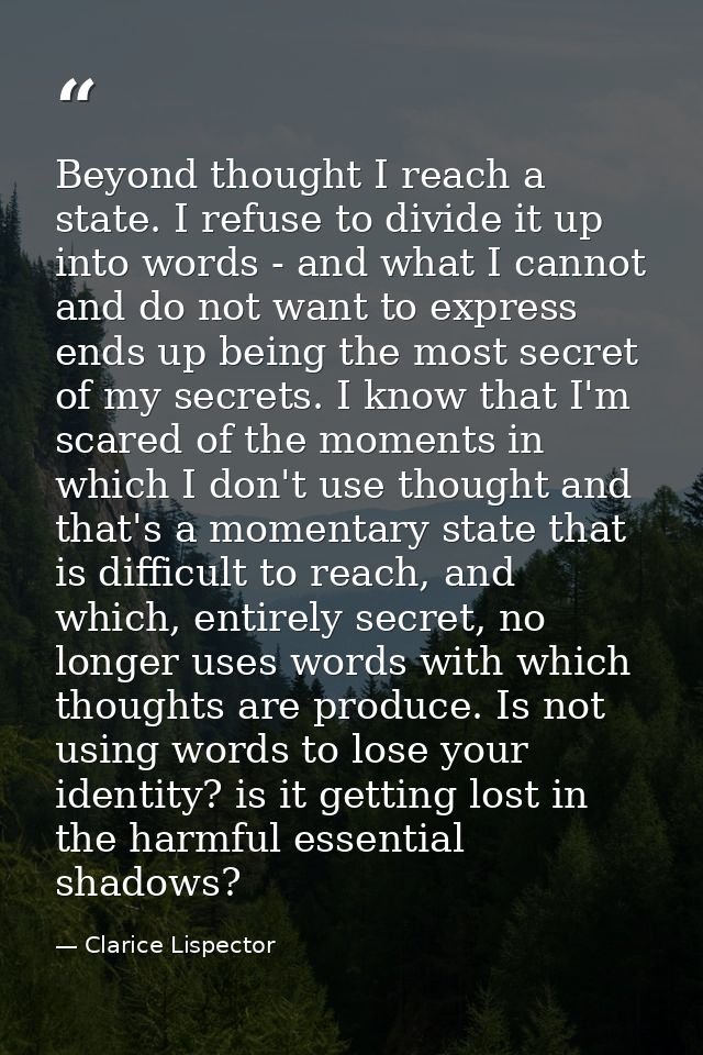 Beyond thought I reach a state. I refuse to divide it up into words - and what I cannot and do not want to express ends  — Clarice Lispector
