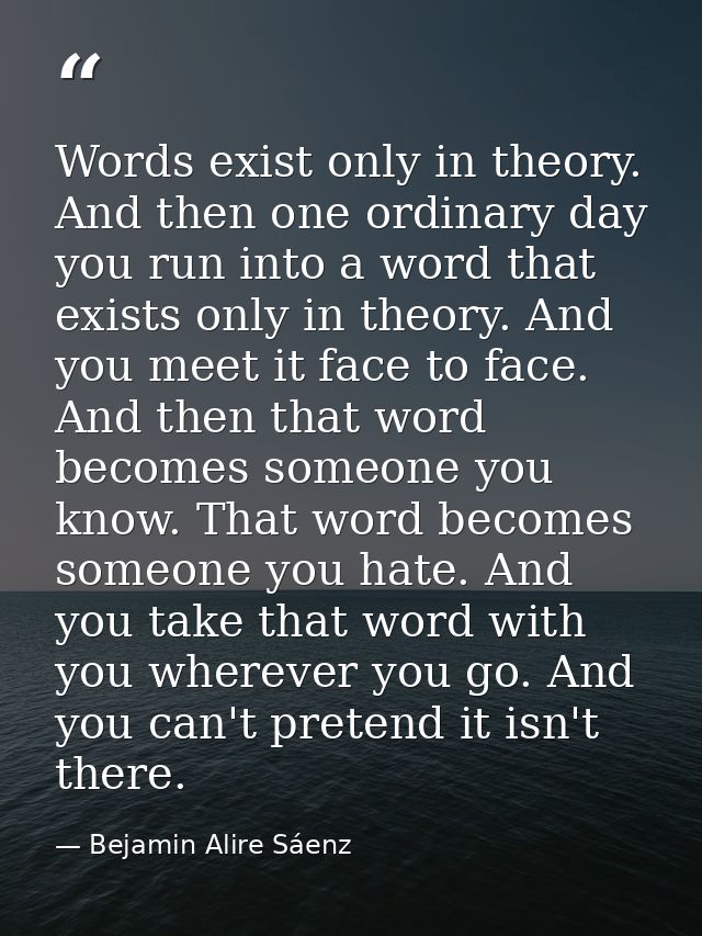 Words exist only in theory. And then one ordinary day you run into a word that exists only in theory. And you meet it fa — Bejamin Alire Sáenz