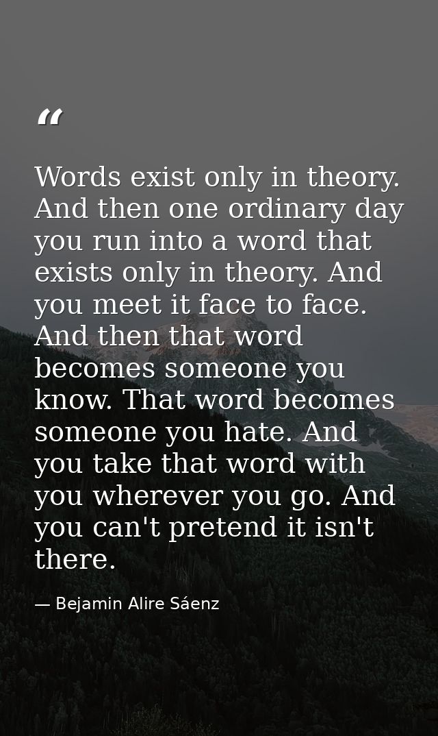 Words exist only in theory. And then one ordinary day you run into a word that exists only in theory. And you meet it fa — Bejamin Alire Sáenz