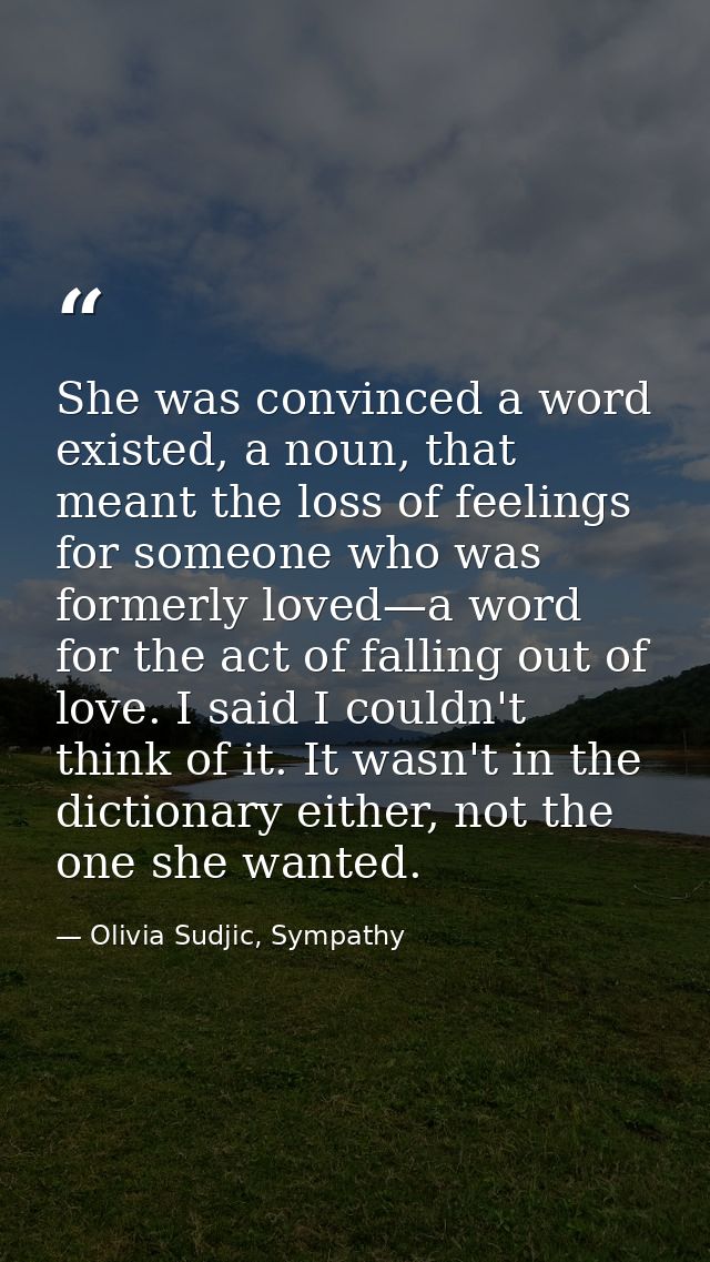 She was convinced a word existed, a noun, that meant the loss of feelings for someone who was formerly loved—a word for  — Olivia Sudjic, Sympathy