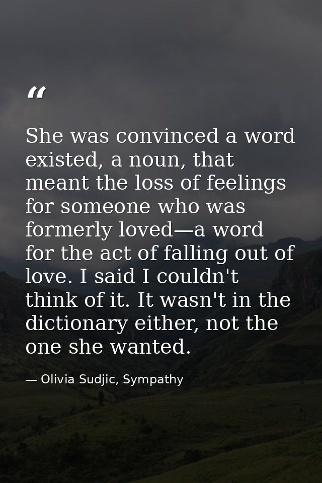 She was convinced a word existed, a noun, that meant the loss of feelings for someone who was formerly loved—a word for  — Olivia Sudjic, Sympathy