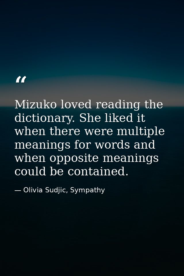 Mizuko loved reading the dictionary. She liked it when there were multiple meanings for words and when opposite meanings — Olivia Sudjic, Sympathy