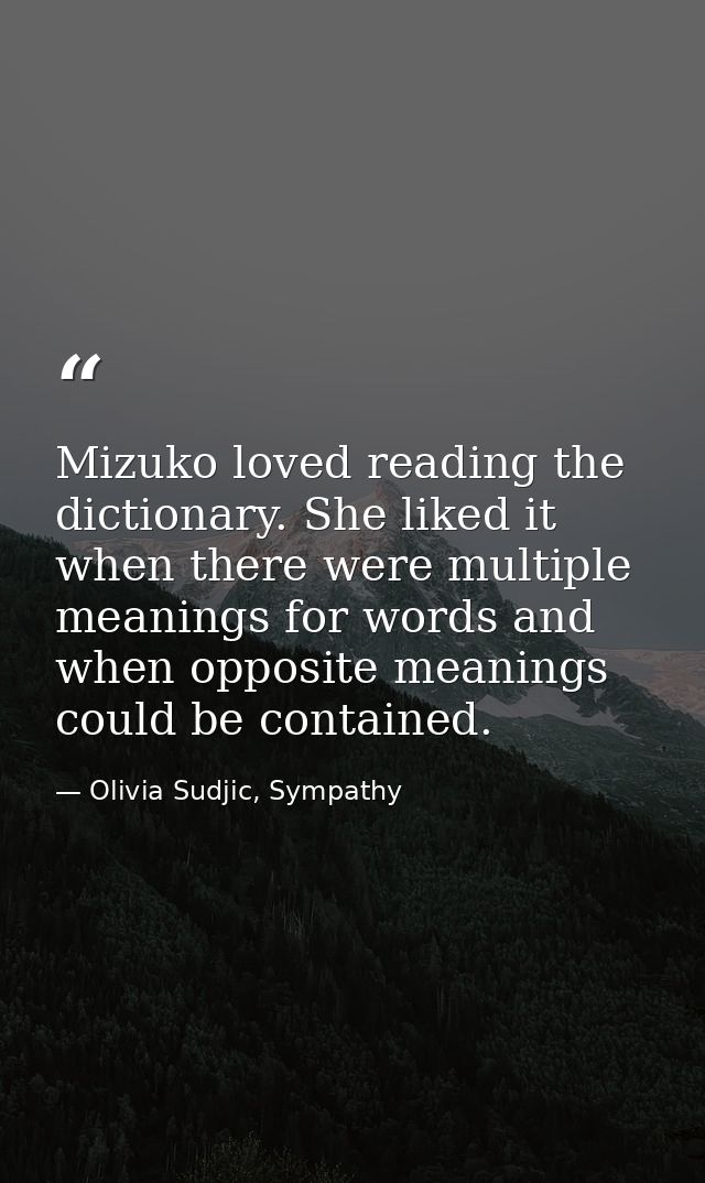 Mizuko loved reading the dictionary. She liked it when there were multiple meanings for words and when opposite meanings — Olivia Sudjic, Sympathy