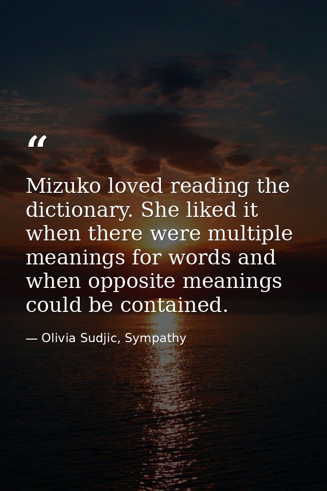 Mizuko loved reading the dictionary. She liked it when there were multiple meanings for words and when opposite meanings — Olivia Sudjic, Sympathy