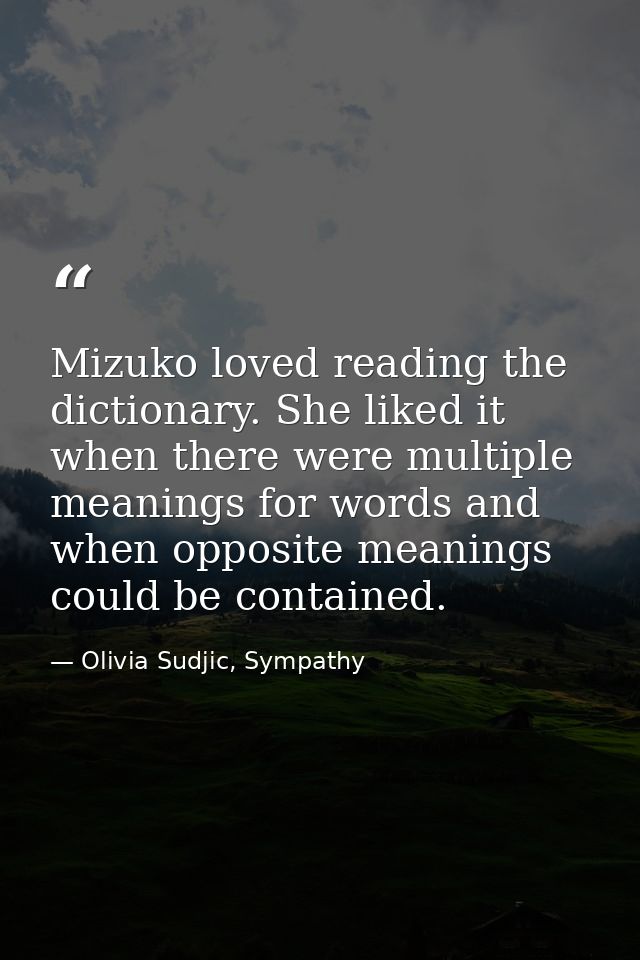 Mizuko loved reading the dictionary. She liked it when there were multiple meanings for words and when opposite meanings — Olivia Sudjic, Sympathy