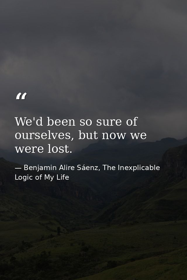 We'd been so sure of ourselves, but now we were lost. — Benjamin Alire Sáenz, The Inexplicable Logic of My Life