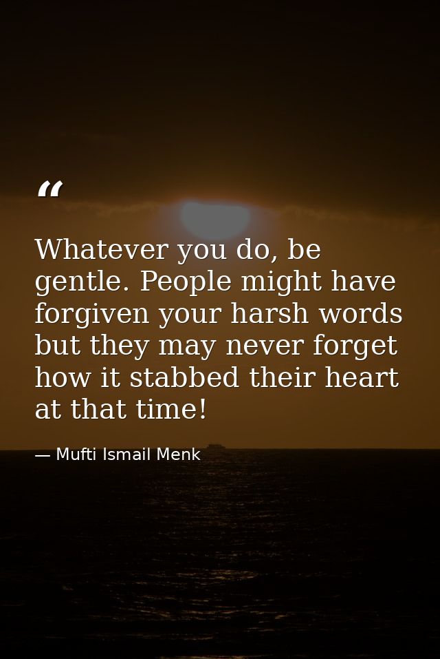 Whatever you do, be gentle. People might have forgiven your harsh words but they may never forget how it stabbed their h — Mufti Ismail Menk