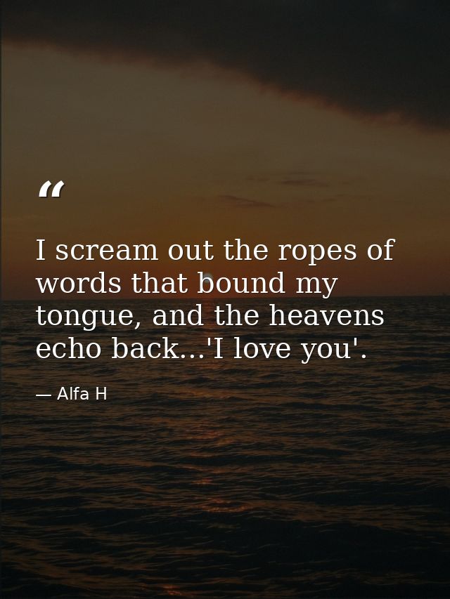 I scream out the ropes of words that bound my tongue, and the heavens echo back...'I love you'. — Alfa H