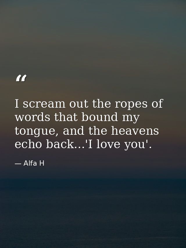 I scream out the ropes of words that bound my tongue, and the heavens echo back...'I love you'. — Alfa H