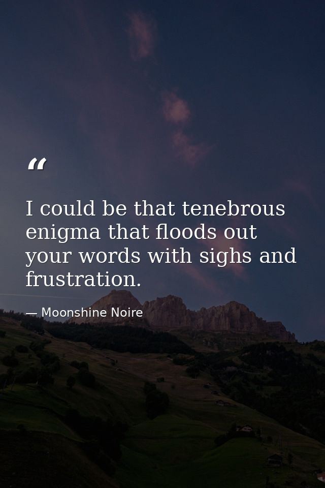 I could be that tenebrous enigma that floods out your words with sighs and frustration. — Moonshine Noire