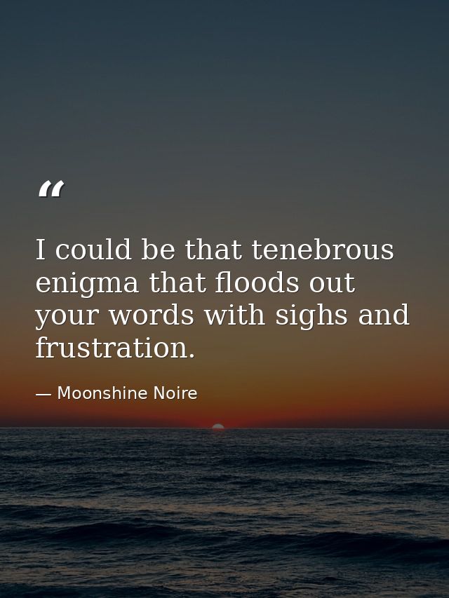 I could be that tenebrous enigma that floods out your words with sighs and frustration. — Moonshine Noire