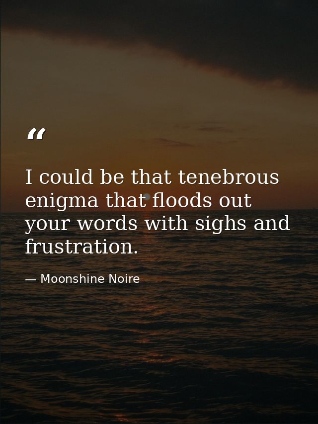 I could be that tenebrous enigma that floods out your words with sighs and frustration. — Moonshine Noire
