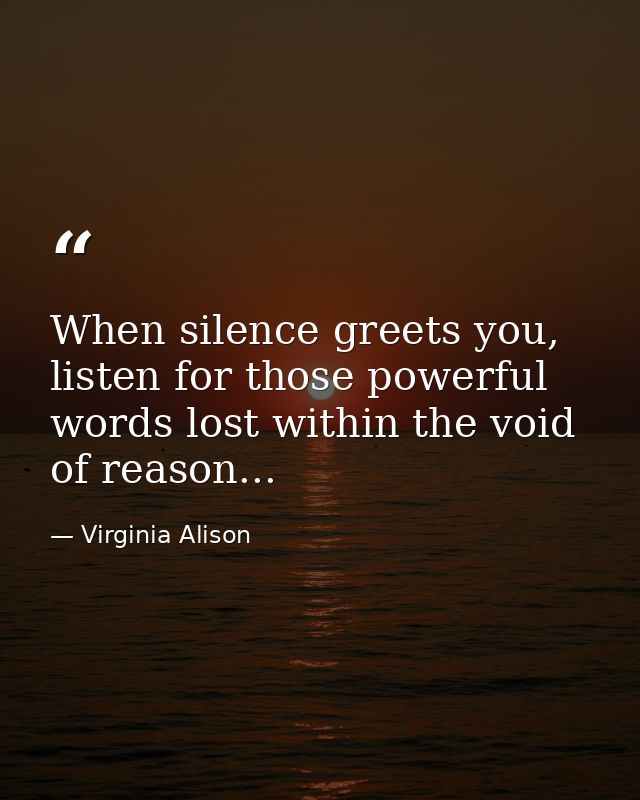 When silence greets you, listen for those powerful words lost within the void of reason... — Virginia Alison
