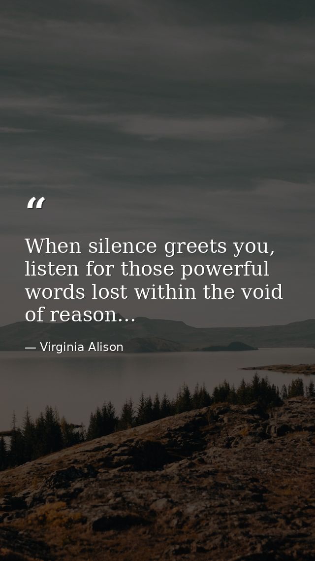 When silence greets you, listen for those powerful words lost within the void of reason... — Virginia Alison