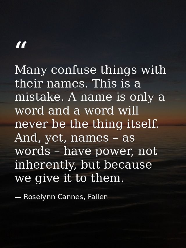Many confuse things with their names. This is a mistake. A name is only a word and a word will never be the thing itself — Roselynn Cannes, Fallen