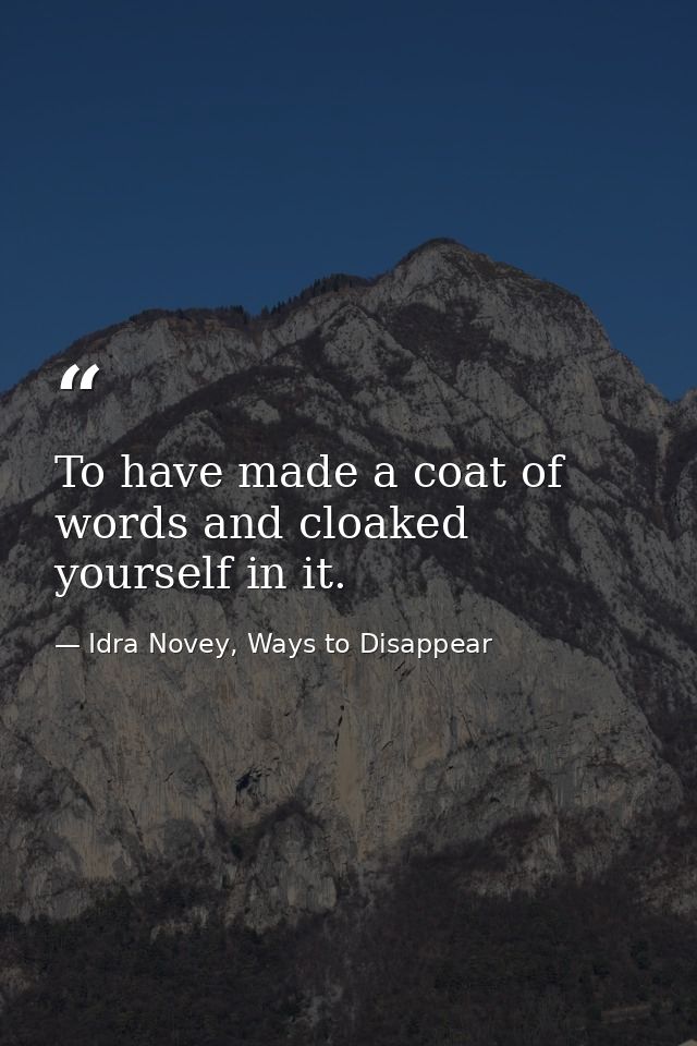 To have made a coat of words and cloaked yourself in it. — Idra Novey, Ways to Disappear