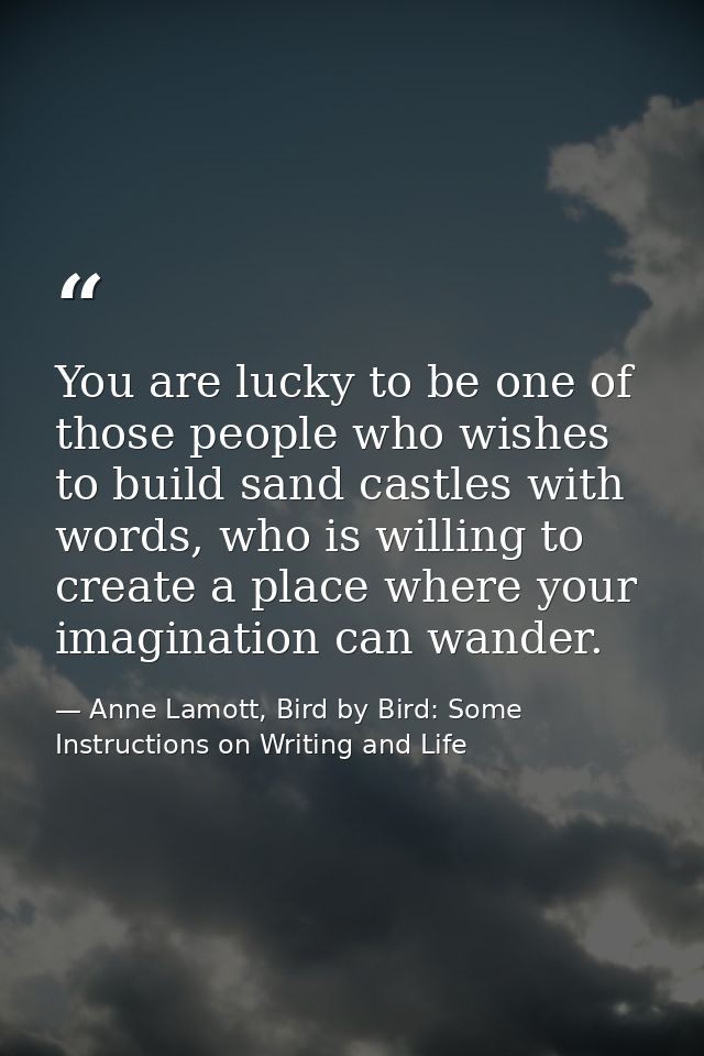 You are lucky to be one of those people who wishes to build sand castles with words, who is willing to create a place wh — Anne Lamott, Bird by Bird: Some Instructions on Writing and Life