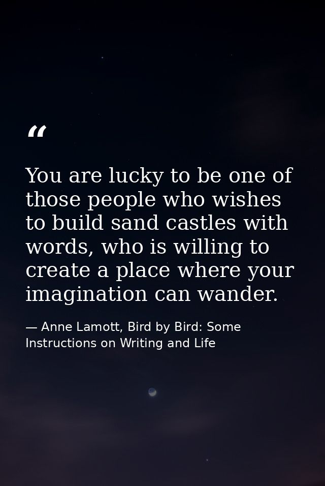 You are lucky to be one of those people who wishes to build sand castles with words, who is willing to create a place wh — Anne Lamott, Bird by Bird: Some Instructions on Writing and Life