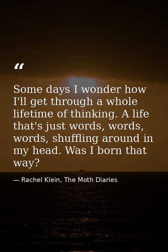 Some days I wonder how I'll get through a whole lifetime of thinking. A life that's just words, words, words, shuffling  — Rachel Klein, The Moth Diaries