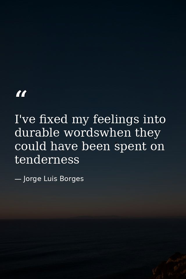 I've fixed my feelings into durable wordswhen they could have been spent on tenderness — Jorge Luis Borges
