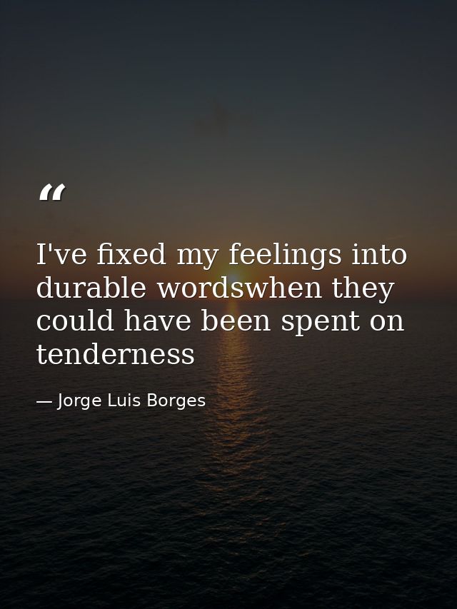 I've fixed my feelings into durable wordswhen they could have been spent on tenderness — Jorge Luis Borges