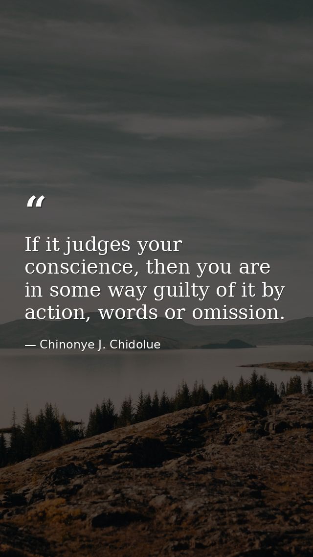 If it judges your conscience, then you are in some way guilty of it by action, words or omission. — Chinonye J. Chidolue