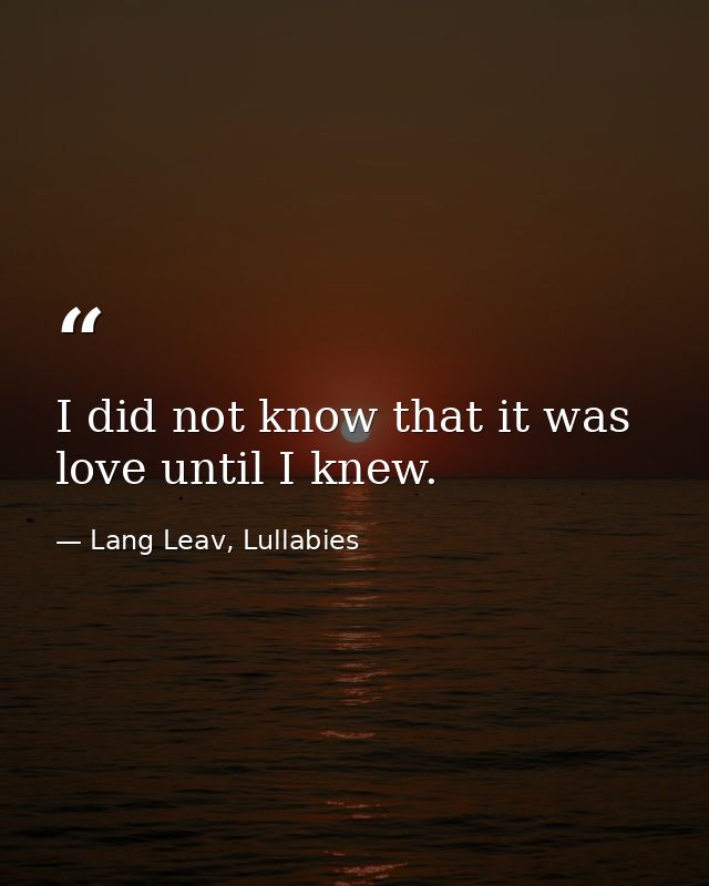 I did not know that it was love until I knew. — Lang Leav, Lullabies