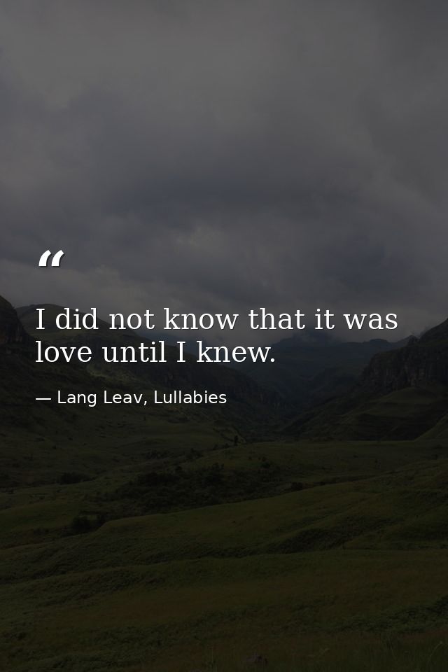 I did not know that it was love until I knew. — Lang Leav, Lullabies
