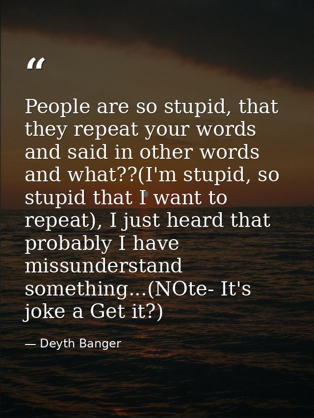 People are so stupid, that they repeat your words and said in other words and what??(I'm stupid, so stupid that I want t — Deyth Banger